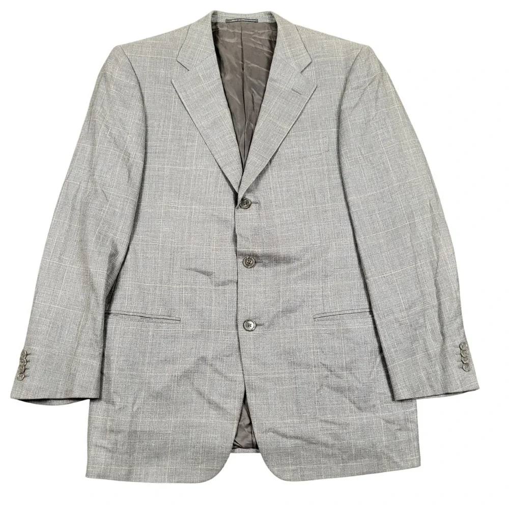 Ermenegildo Zegna For Bergdorf Goodman Mens Wool Silk Linen Suit Blazer Gray 42L